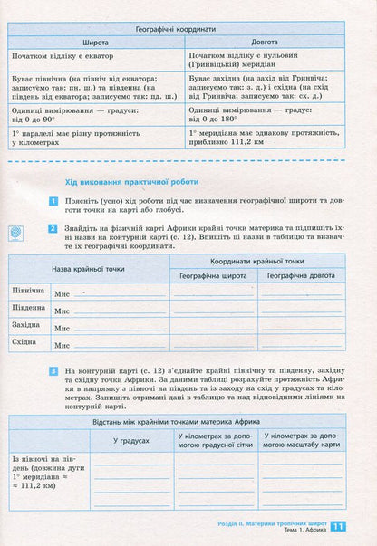Geography. Continents and oceans. 7th grade. Notebook for practical work and research / Географія. Материки та океани. 7 клас. Зошит для практичних робіт і досліджень Оксана Бродовская, Светлана Куртей 9786170964762-6