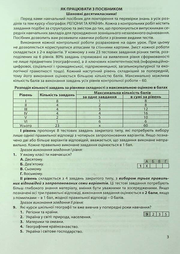 Geography: regions and countries. Grade 10. Final control papers. Appendix to the workshop / Географія: регіони та країни. 10 клас. Підсумкові контрольні роботи. Додаток до практикуму Сергей Коберник, Роман Коваленко 978-617-539-278-2-3