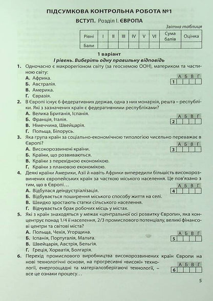Geography: regions and countries. Grade 10. Final control papers. Appendix to the workshop / Географія: регіони та країни. 10 клас. Підсумкові контрольні роботи. Додаток до практикуму Сергей Коберник, Роман Коваленко 978-617-539-278-2-5