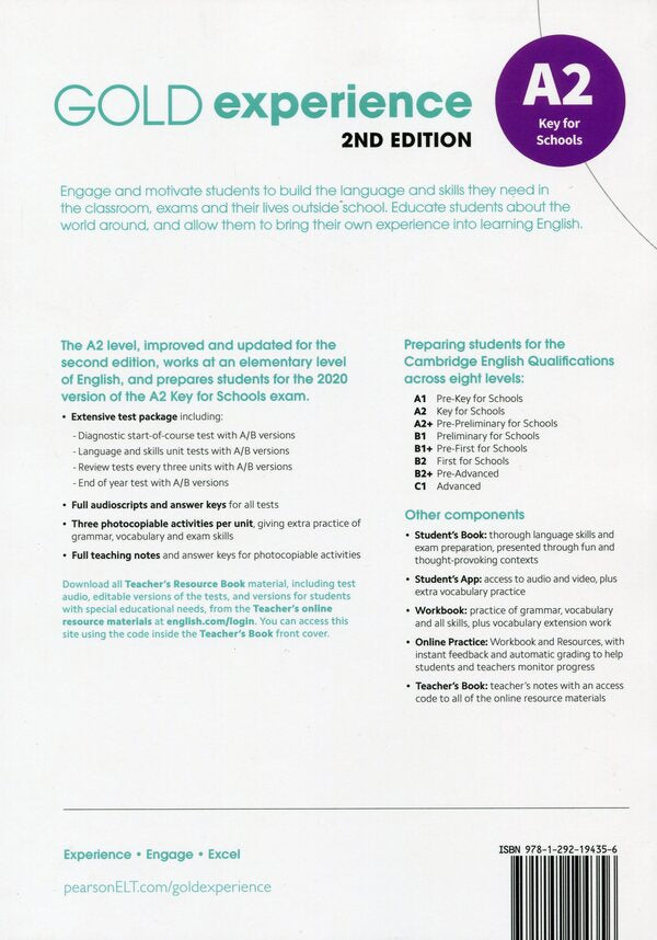 Gold Experience. Teacher's Resource Book. A2 / Gold Experience. Teacher's Resource Book. A2  978-1-292-19435-6-2