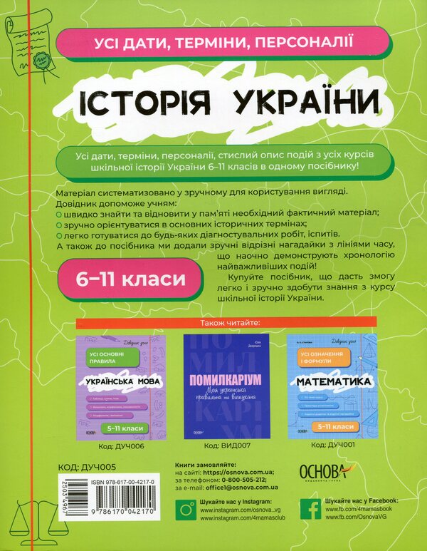 History of Ukraine. All dates, terms, personalities. 6-11 grades / Історія України. Усі дати, терміни, персоналії. 6-11 класи Наталия Харкивская 978-617-00-4217-0-2