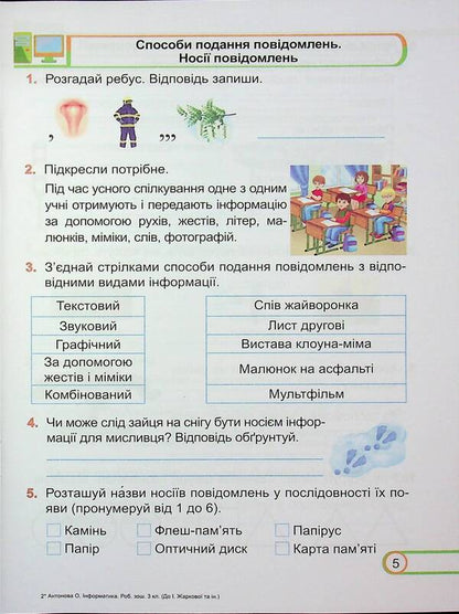 Informatics. 3Rd Grade Workbook (For The Textbook Of I. Zharkova) / Інформатика. 3 клас. Робочий зошит (до підручника І. Жаркової) Elena Antonova, Sergey Martyniuk / Олена Антонова, Сергій Мартинюк 9789660744813-5