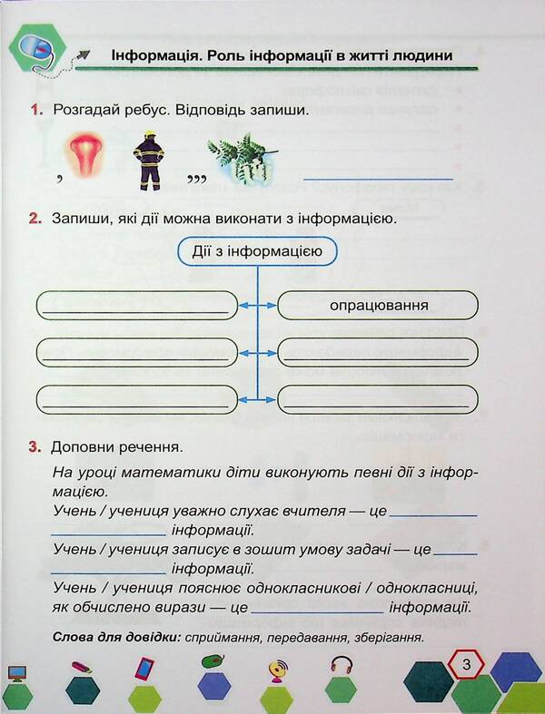 Informatics. Grade 3. Workbook / Інформатика. 3 клас. Робочий зошит Elena Antonova, Sergey Martyniuk / Олена Антонова, Сергій Мартіюк 9789660739772-4