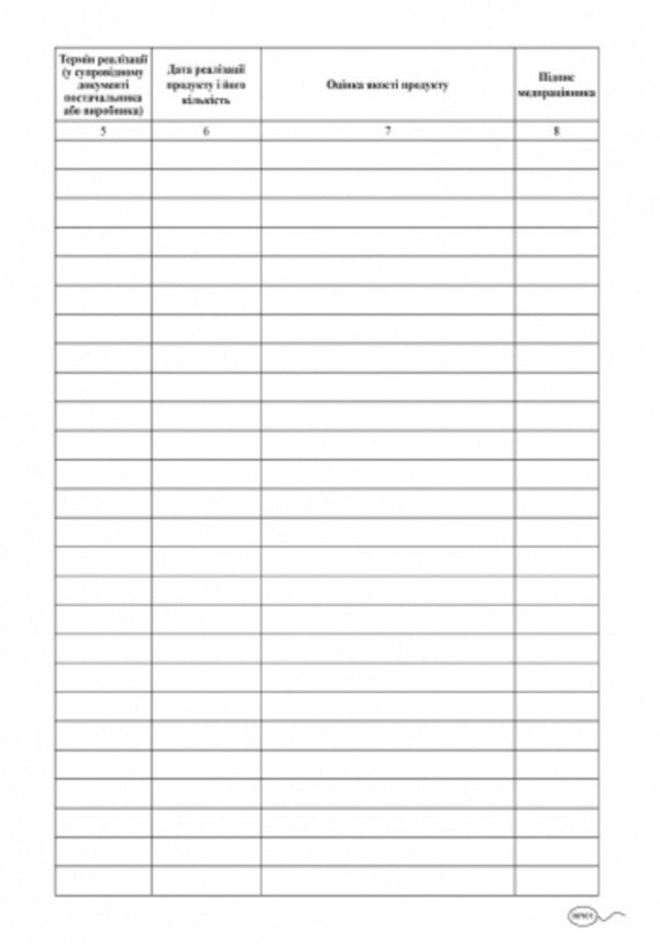 Journal of accounting for scrapping of raw products. For an institution of preschool education / Журнал обліку бракеражу сирої продукції. Для закладу дошкільної освіти  9789667457785-5