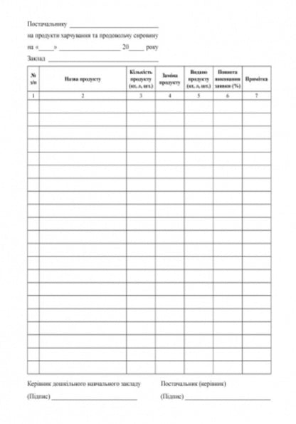 Journal of applications for food products of a preschool education institution / Журнал заявок на продукти харчування закладу дошкільної освіти  9789667457792-4