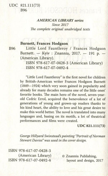 Little Lord Fauntleroy Francis Burnett / Фрэнсис Бернетт 9786170704924-3