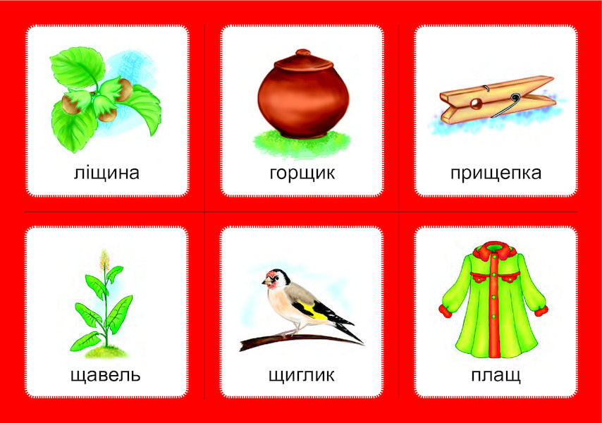 Logopedic lotto. Associations. In 4 parts. Set 2. Sounds [w]-[w], [w]-[w], [w]-[w], [ch]-[w], [w]-[w] / Логопедичне лото. Асоціації. У 4х частинах. Комплект 2. Звуки [ж]-[ж], [ж]-[ш], [ш]-[ш], [ч]-[ч], [ч]-[шч] Валентина Рожнив 978-966-10-6000-4, 978-966-10-3784-6-2
