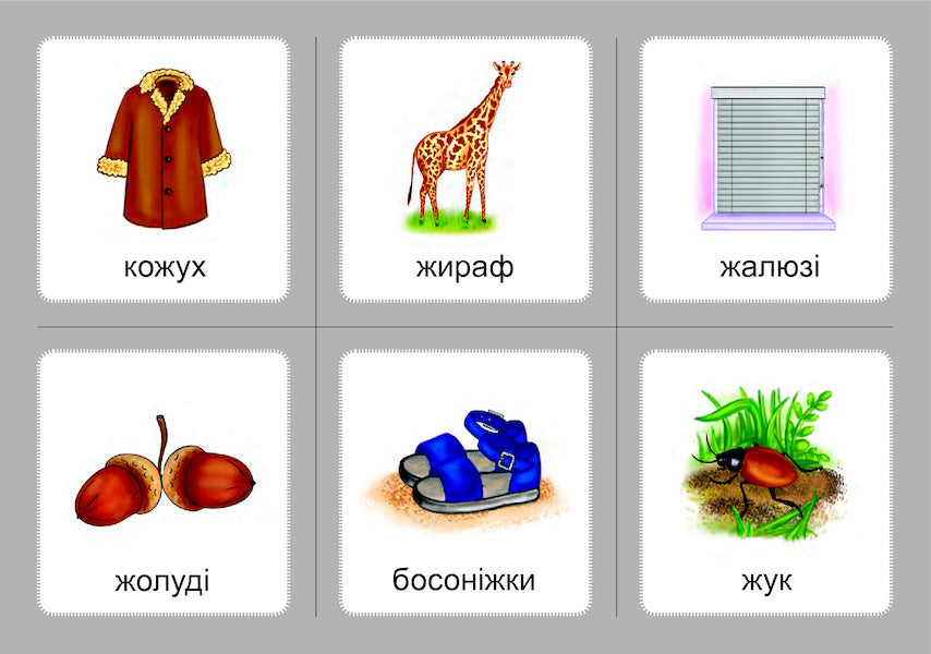 Logopedic lotto. Associations. In 4 parts. Set 2. Sounds [w]-[w], [w]-[w], [w]-[w], [ch]-[w], [w]-[w] / Логопедичне лото. Асоціації. У 4х частинах. Комплект 2. Звуки [ж]-[ж], [ж]-[ш], [ш]-[ш], [ч]-[ч], [ч]-[шч] Валентина Рожнив 978-966-10-6000-4, 978-966-10-3784-6-5