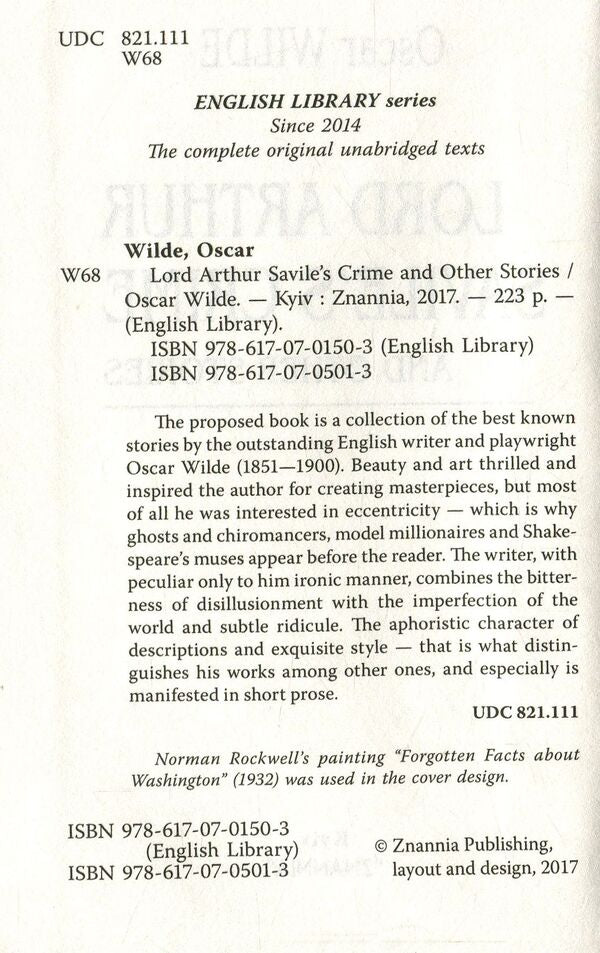 Lord Arthur Savile's Crime And Other Stories Oscar Wilde / Оскар Уайльд 9786170705013-3