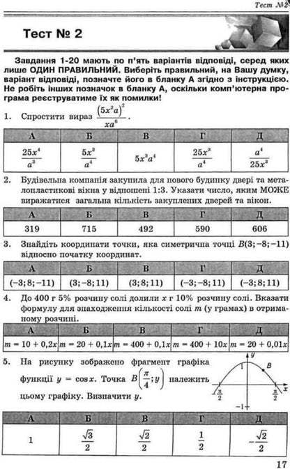 Mathematics. 20 Variants Of Test Tasks In The Format Of DPA And ZNO / Математика. 20 варіантів тестових завдань у форматі ДПА та ЗНО Alexander Ister / Олександр Істер 9786175393413-3
