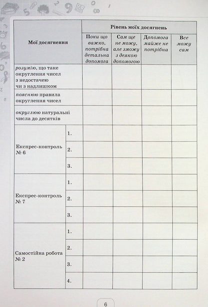 Mathematics. Grade 5. A Diary Of Self -Assessment Of Educational Achievements / Математика. 5 клас. Щоденник самооцінювання навчальних досягнень Now Tarasenkova / Ніна Тарасенкова 9789669911735-6