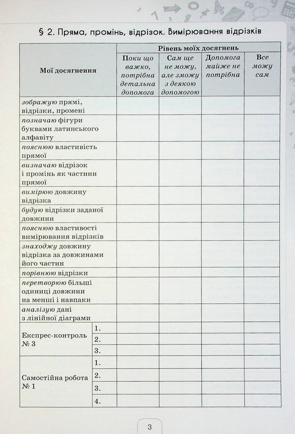 Mathematics. Grade 5. A Diary Of Self -Assessment Of Educational Achievements / Математика. 5 клас. Щоденник самооцінювання навчальних досягнень Now Tarasenkova / Ніна Тарасенкова 9789669911735-3
