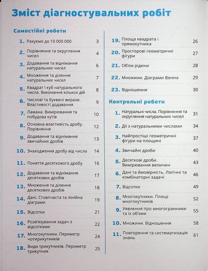 Mathematics 5Th Grade. Independent And Control Works / Математика 5 клас. Самостійні та контрольні роботи Svetlana Radchenko, Iryna Zhurba, Svetlana Bezsmertnaya, Emilia Vytryak / Светлана Радченко, Ирина Журба, Светлана Безсмертная, Эмилия Витряк 9786178103378-3