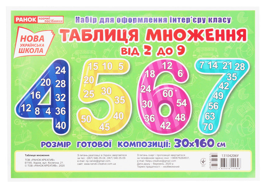 Multiplication table from 2 to 9. Set for decorating the interior of the classroom / Таблиця множення від 2 до 9. Набір для оформлення інтер'єру класу  4823076145828-1