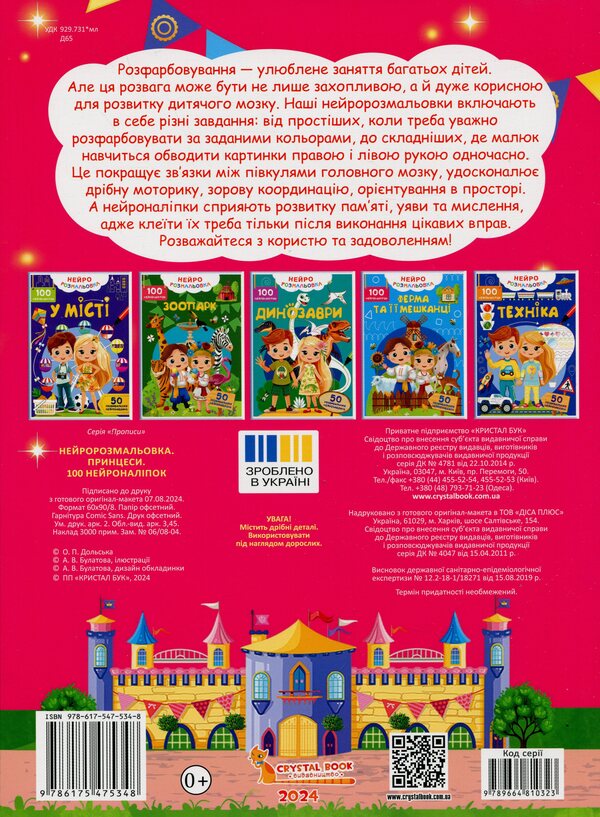 Neuro coloring. Princesses. 100 neuron stickers / Нейророзмальовка. Принцеси. 100 нейроналіпок  978-617-547-534-8-2
