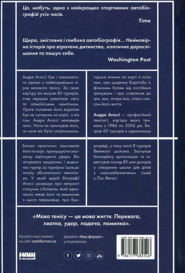 Open. Autobiography / Відкритий. Автобіографія Андре Агасси 978-617-7682-54-6, 978-0-307-38840-7-2