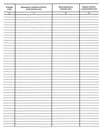 Record of missed and replaced lessons / Журнал обліку пропущених та замінених уроків  -6