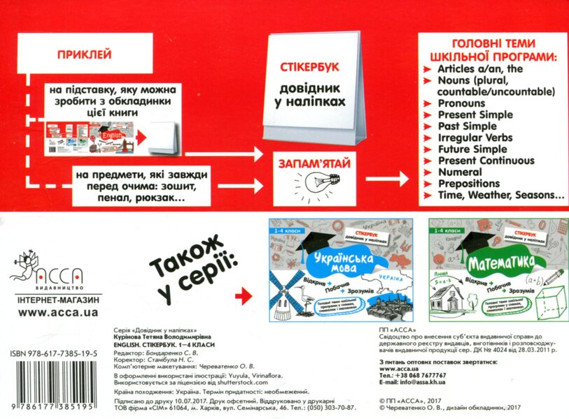 Sticker book. Grades 1-4 (set of 3 books) / Стікербук. 1-4 класи (комплект із 3 книг) Ирина Колесникова, Татьяна Куринова, Светлана Бондаренко 978-617-7385-19-5, 978-617-7385-20-1, 978-617-7385-21-8-5
