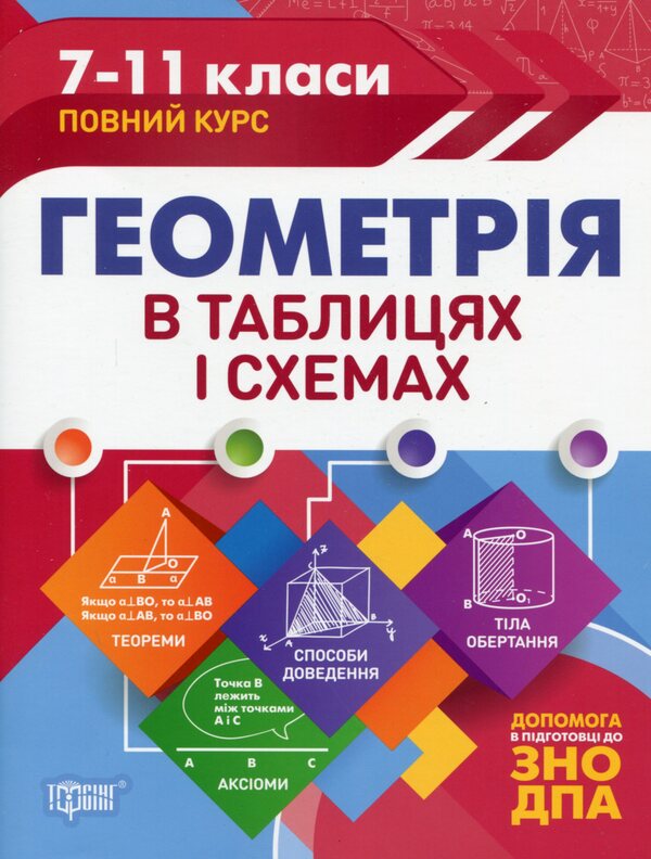 Tables and diagrams Geometry in tables and diagrams.7-11 grades.To DPA and ZNO / Таблиці та схеми Геометрія в таблицях і схемах. 7-11 класи. До ДПА та ЗНО Александр Роганин 978-966-939-705-8-1