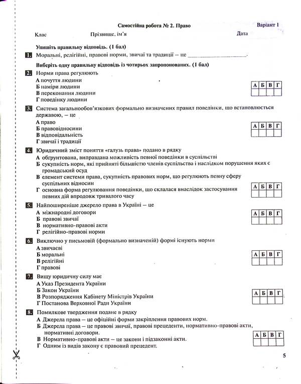 Test control of learning results. Fundamentals of jurisprudence. 9th grade / Тестовий контроль результатів навчання. Основи правознавства. 9 клас Татьяна Ремех 978-966-945-447-8-5