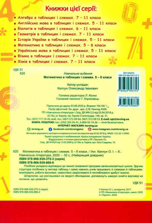 The Best Reference In Tables.Math.5-6 Classes / Найкращий довідник в таблицях. Математика. 5-6 класи Alexander Kaplun / Олександр Каплун 9789669398680-2