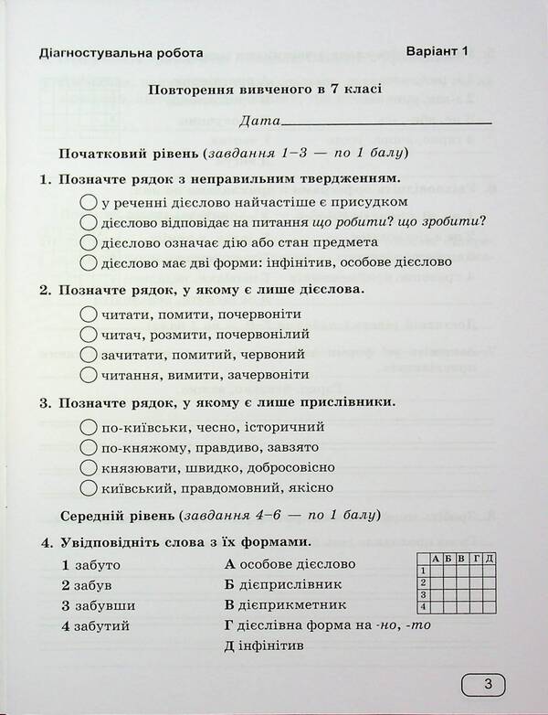 Ukrainian. Diagnostic work. Grade 8 / Українська мова. Діагностувальні роботи. 8 клас Галина Панчук, Ольга Приведа 9789660744059-4