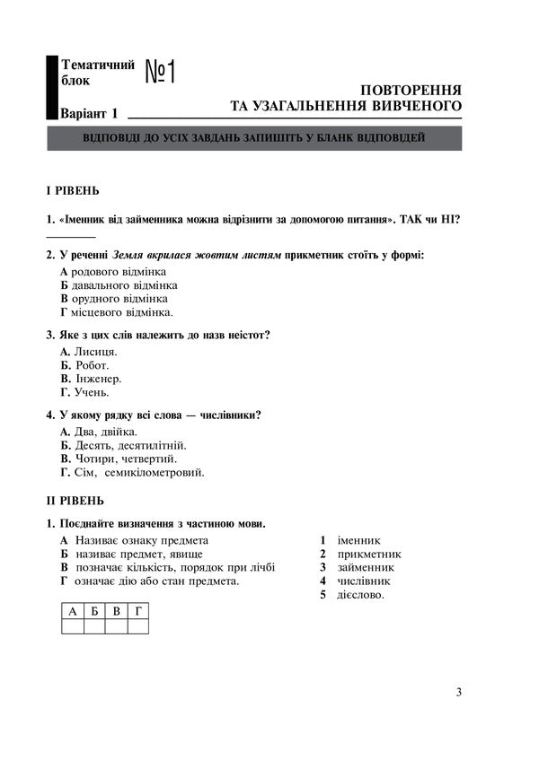 Ukrainian. Thematic Test Notebook. Grade 5 / Українська мова. Тематичний тестовий зошит. 5 клас Taras Tkachuk / Тарас Ткачук 9789661036740-3