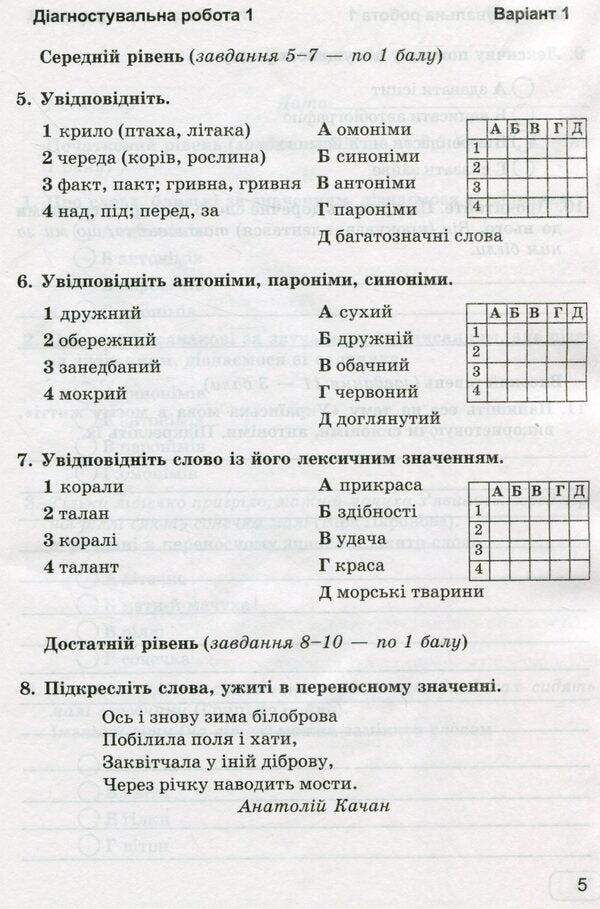 Ukrainian Language. 5Th Grade Notebook For Diagnostic Works By Program. AT. Zabolotny And Others. / Українська мова. 5 клас. Зошит для діагностувальних робіт за прогр. О. Заболотного та ін. Halyna Panchuk, Olga Pryveda / Галина Панчук, Ольга Приведа 9789660740549-6