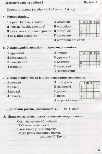 Ukrainian Language. 5Th Grade Notebook For Diagnostic Works By Program. AT. Zabolotny And Others. / Українська мова. 5 клас. Зошит для діагностувальних робіт за прогр. О. Заболотного та ін. Halyna Panchuk, Olga Pryveda / Галина Панчук, Ольга Приведа 9789660740549-6
