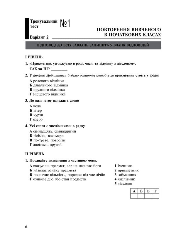 Ukrainian Language. 5Th Grade Tests For Current And Final (Thematic) Assessment (According To The Model Program Of O.V. Zabolotny And Others) / Українська мова. 5 клас. Тести для поточного та підсумкового (тематичного) оцінювання (за модельною програмою Заболотного О.В. та ін.) Taras Tkachuk, Anastasia Onatiy / Тарас Ткачук, Анастасія Онатій 9789661068833-6