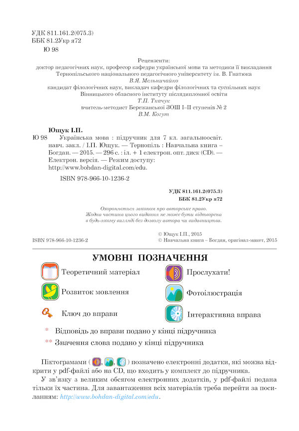 Ukrainian Language Textbook For 7Th Grade - Укранська мова Пдручник для 7 класу Ivan Yushchuk - ван Ющук 9789661012362-3