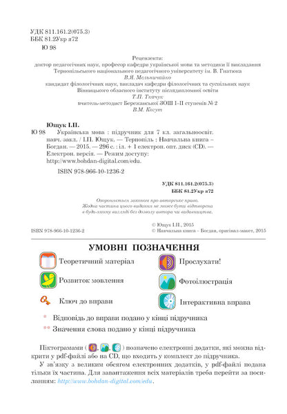 Ukrainian Language Textbook For 7Th Grade - Укранська мова Пдручник для 7 класу Ivan Yushchuk - ван Ющук 9789661012362-3