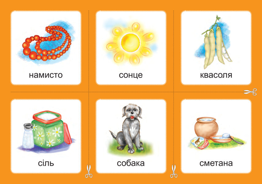 Ukrainian language. 1st class. Didactic cards. Associations. Set 3. Sounds [s]-[z], [s]-[s], [z]-[z], [s]-[ts], [ts]-[ts] / Українська мова. 1 клас. Дидактичні картки. Асоціації. Комплект 3. Звуки [с]-[з], [с]-[с], [з]-[з], [с]-[ц], [ц]-[ц] Валентина Рожнив 2005000010927-5