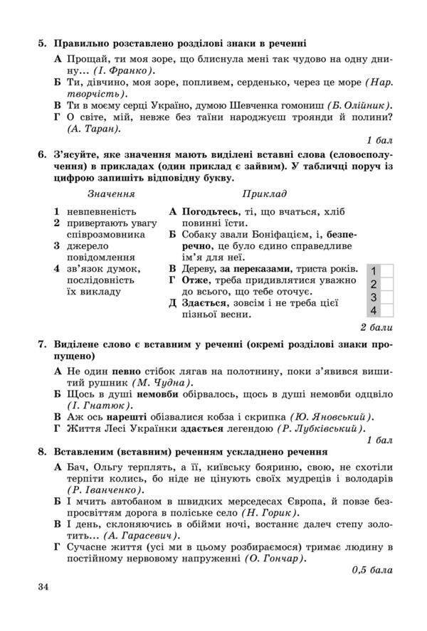 Ukrainian language. Workbook for test papers 8th grade / Українська мова. Зошит для контрольних робіт 8 клас Виктор Заболотный 978-966-11-0691-7-6