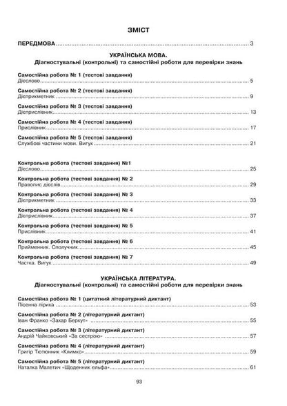 Ukrainian language and literature. 7th grade. Diagnostic (control) and independent works to test knowledge / Українська мова та література. 7 клас. Діагностувальні (контрольні) та самостійні роботи для перевірки знань Вера Когут, Галина Гуль 978-966-10-8974-6-2
