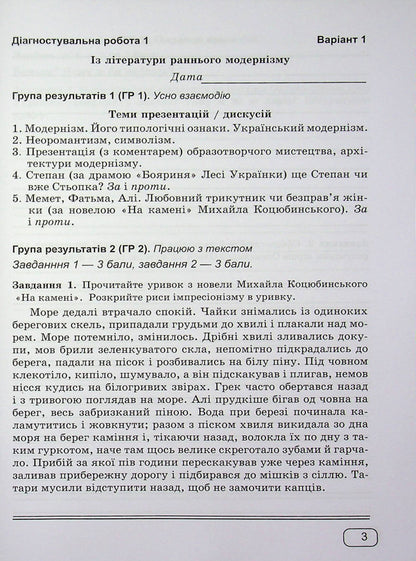Ukrainian literature. 9th grade Diagnostic works by groups of results / Українська література. 9 клас. Діагностувальні роботи за групами результатів Галина Панчук 9789660745537-3