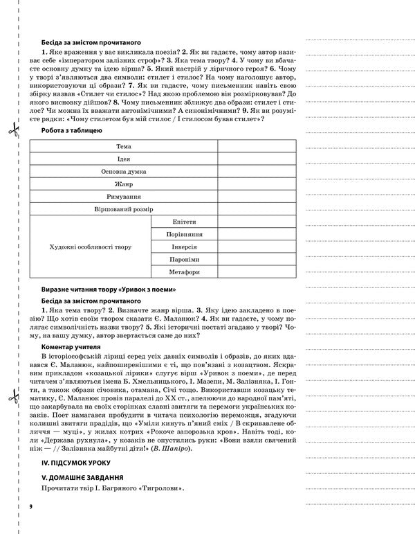 Ukrainian literature. Grade 11. II semester / Українська література. 11 клас. ІІ семестр О. Слюнина 9786170037046-5