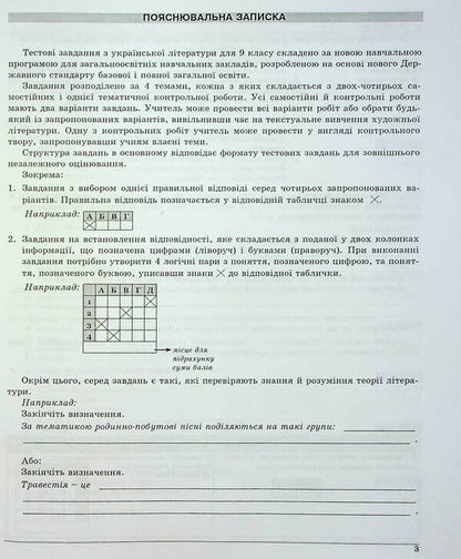 Ukrainian literature. Grade 9. Control test tasks / Українська література. 9 клас. Контрольні тестові завдання Елена Курылина, Галина Земляная 978-617-539-250-8-4