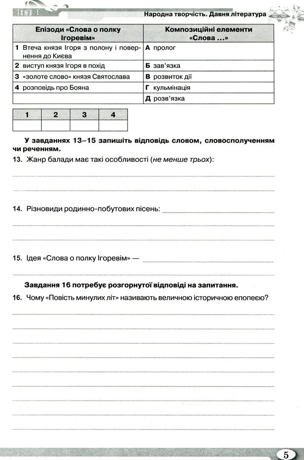 Workbook for control evaluation of Ukrainian literature. Grade 9 / Зошит для контрольного оцінювання з української літератури. 9 клас Нина Бернадская, Людмила Коваленко 978-617-7485-52-9-5