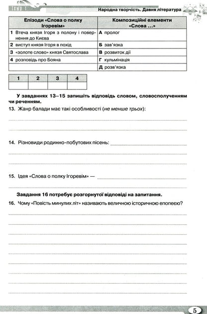 Workbook for control evaluation of Ukrainian literature. Grade 9 / Зошит для контрольного оцінювання з української літератури. 9 клас Нина Бернадская, Людмила Коваленко 978-617-7485-52-9-5